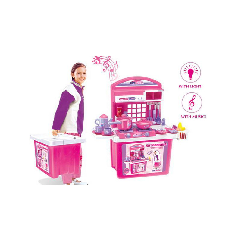 Dětská kuchyňka G21 s příslušenstvím v kufru růžová