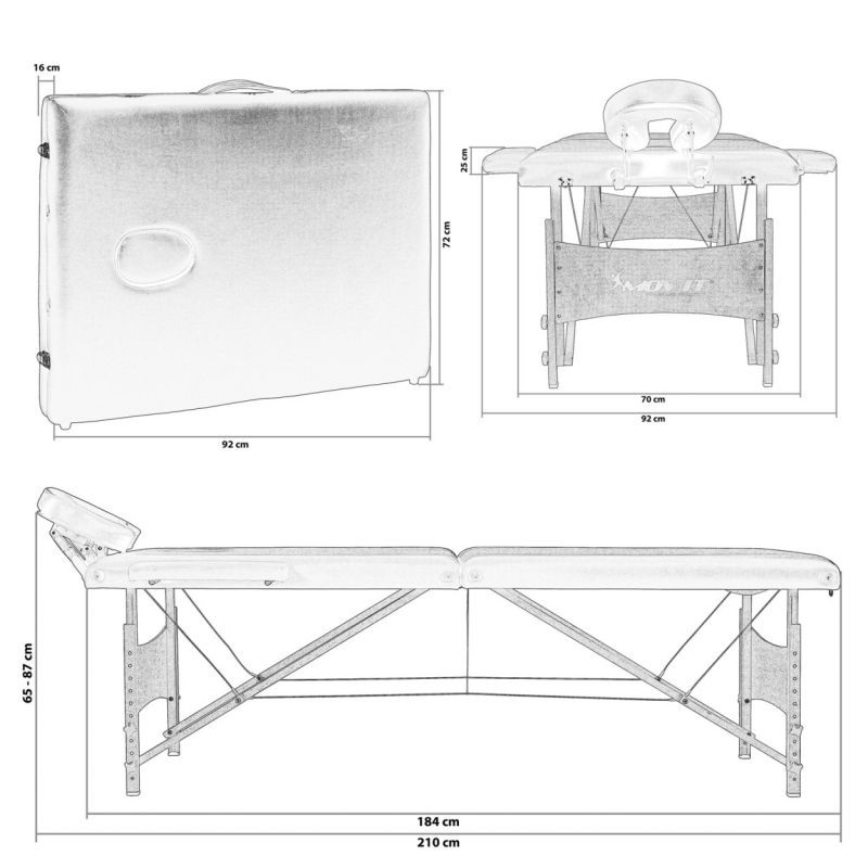 Přenosné masážní lehátko bílé MOVIT 184 x 70 cm