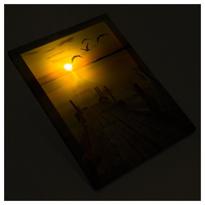 Nástěnná malba západ slunce u jezera, 1 LED, 30 x 40 cm