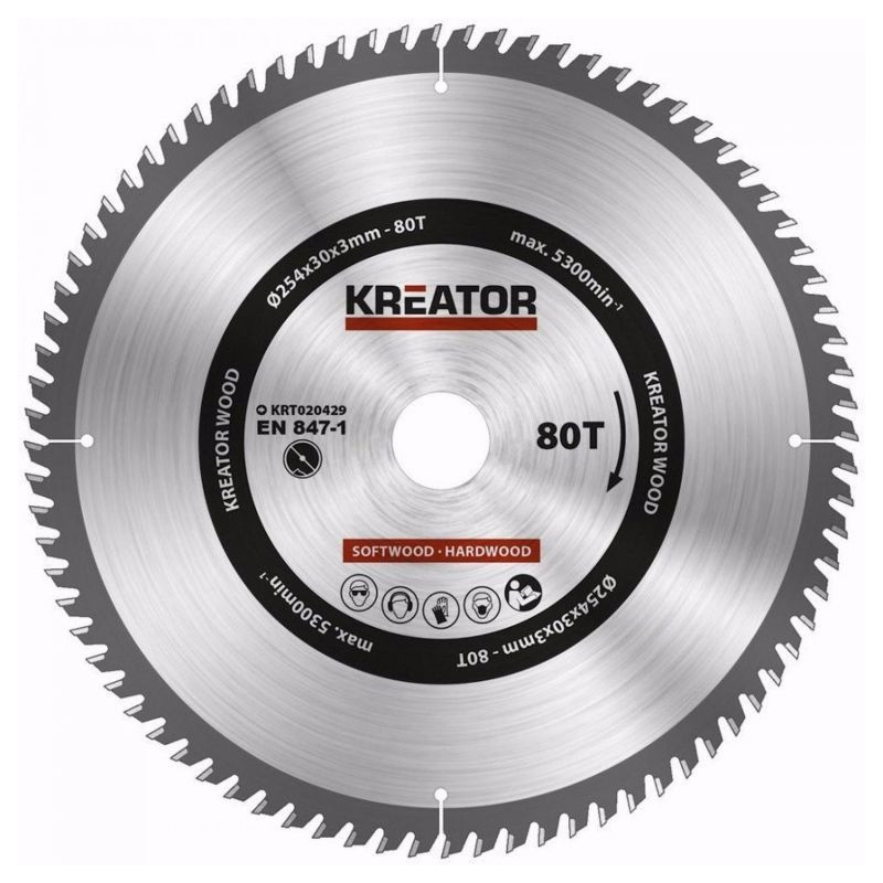 Pilový kotouč Kreator KRT020428, na dřevo, 254 mm, 80T