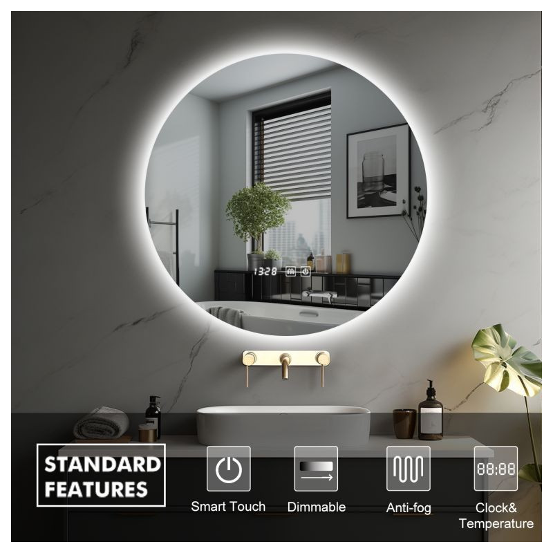 IREDA zrcadlo, LED osvětlení, funkce odmlžování, 70 x 70 cm