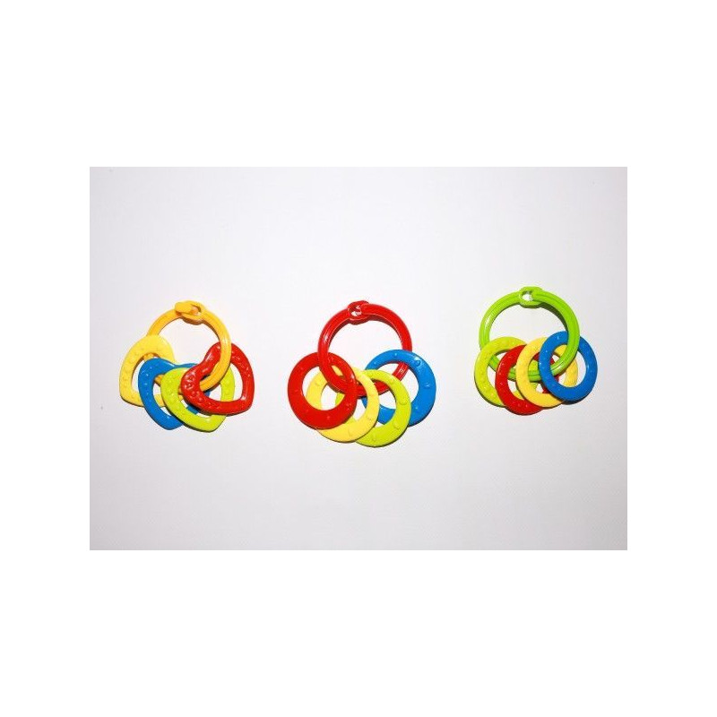 Kroužky se 4 tvary plast srdíčka, kolečka mix barev 3 m+