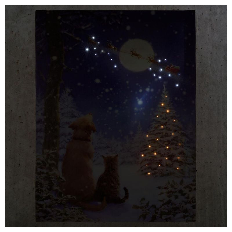 Nástěnná malba Štědrý večer v lese, 40 LED, 30 x 40 cm
