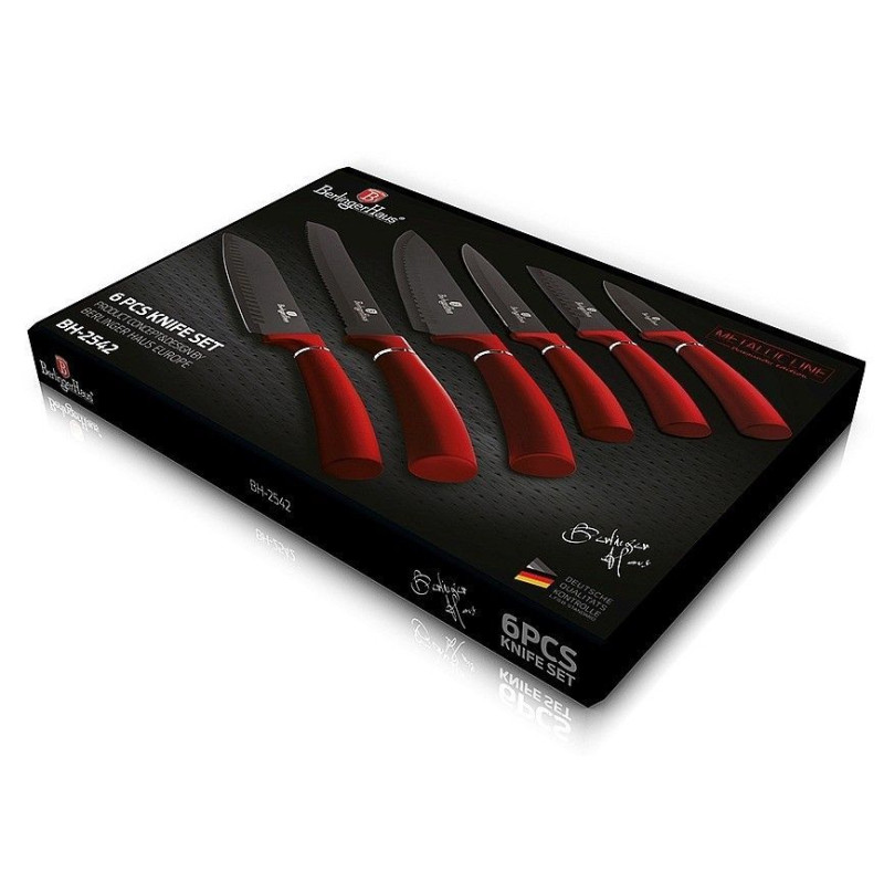 Sada nožů s nepřilnavým povrchem, 6 ks, metalická červená