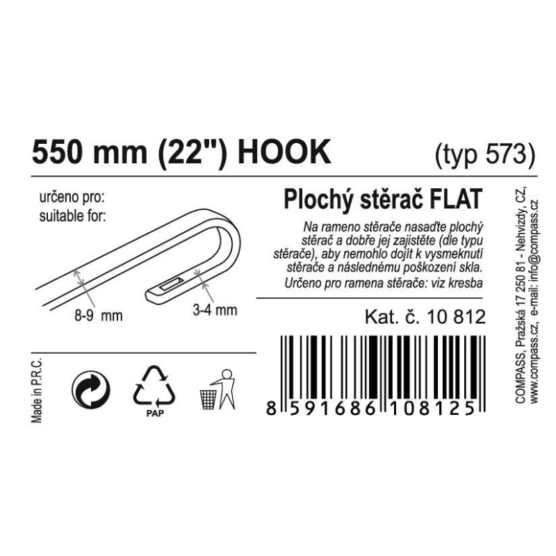 Stěrač Flat bulk (hook) - 22&quot /550 mm