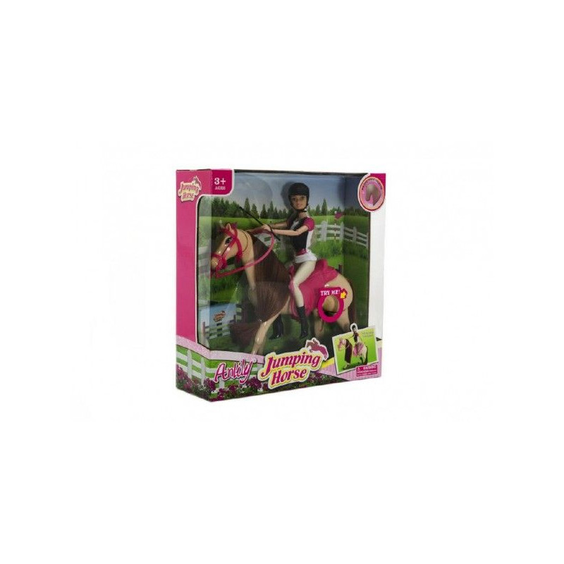 Kůň hýbající se + panenka žokejka plast v krabici 35x36x11cm