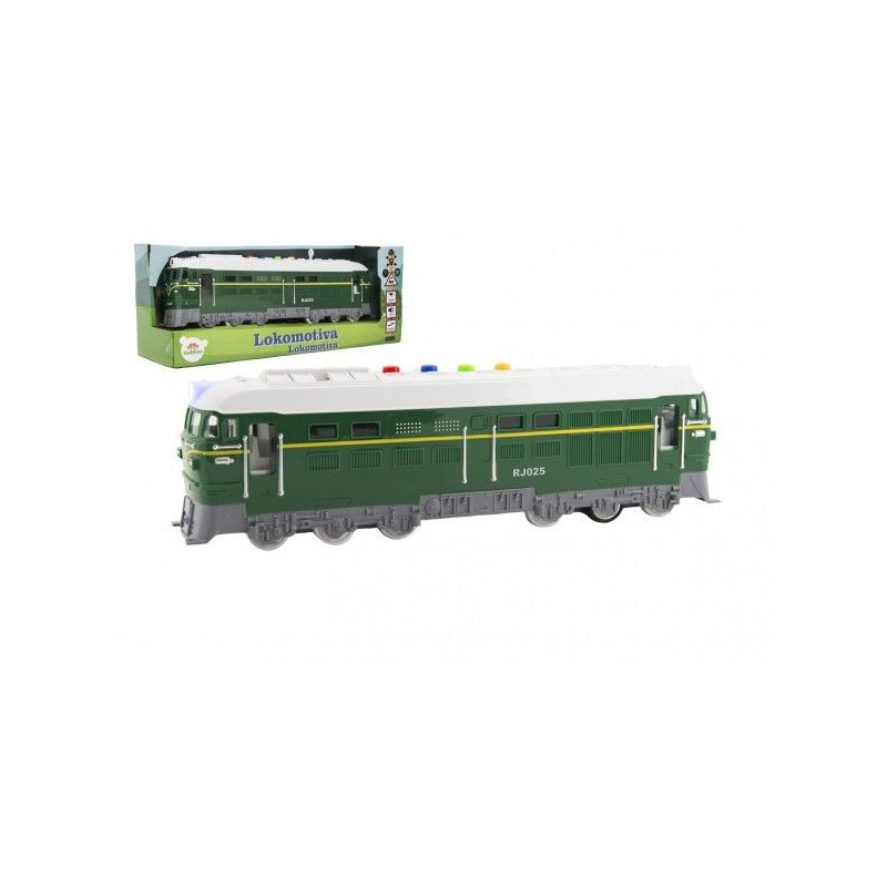 Lokomotiva/Vlak zelená na baterie se zvukem se světlem