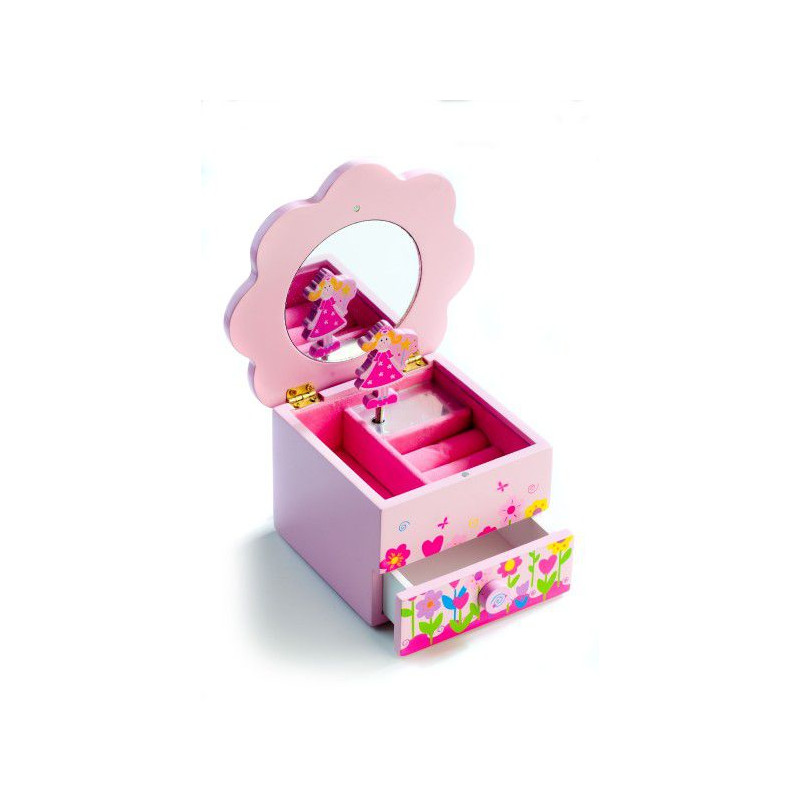 Skříňka šperkovnice Princess dřevo hrající květina zásuvka 14,5x8x14,5cm