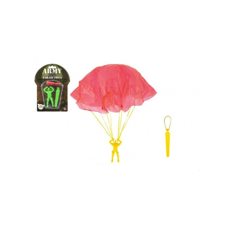 Parašutista figurka s padákem létající 9cm 2 barvy na kartě