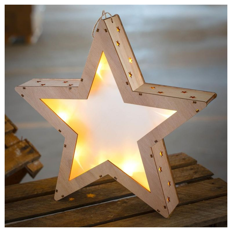 Vánoční dřevěná hvězda s 3D efektem, 10 LED