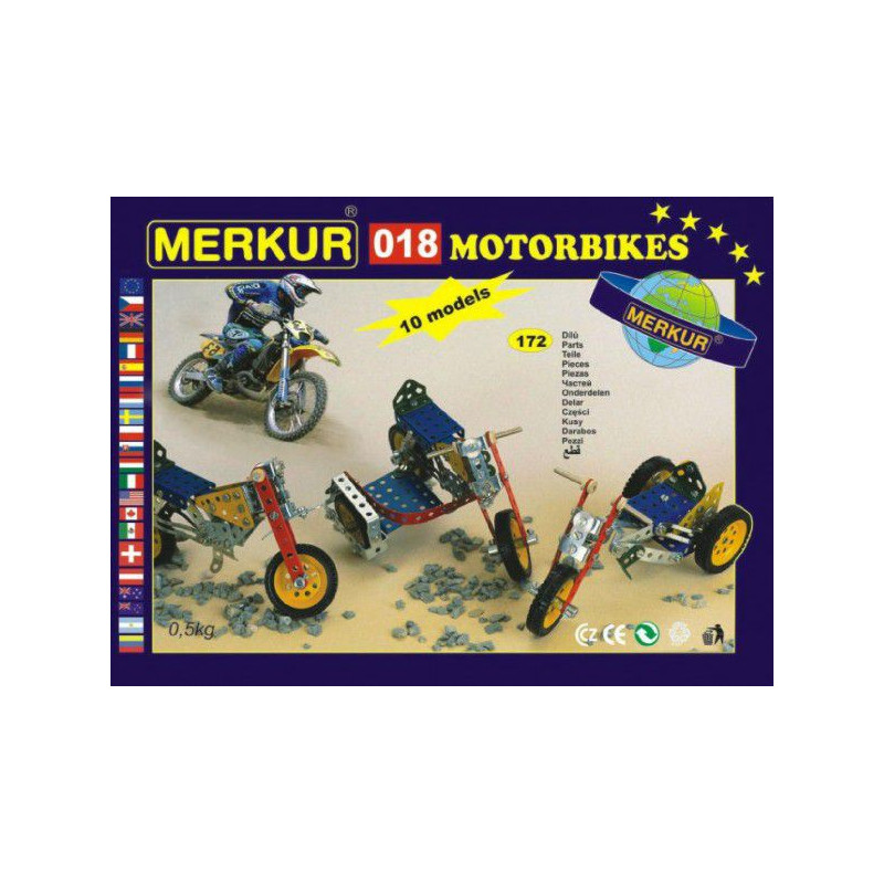 Stavebnice MERKUR 018 Motocykly 10 modelů 182ks v krabici 26x18x5cm