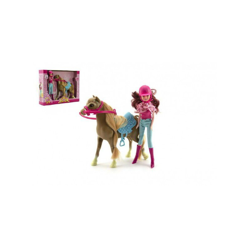 Kůň + panenka žokejka plast v krabici 34x27x7cm