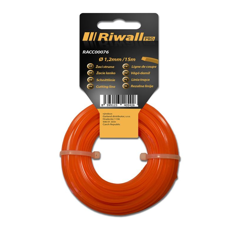 Čtvercová struna Riwall, 1,2 mm, 15 m, nylon, oranžová